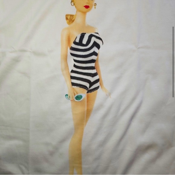 BARBIE X ZARA STRIPED SWIMSUIT CORRON GRAPHIC T-SHIRT SHORT SLEEVES TEE - Picture 4 of 6